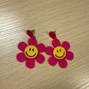 Pink and Yellow Smiley Flower Earrings